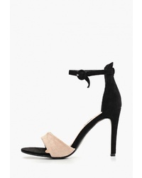 Черно-бежевые замшевые босоножки на каблуке от Style Shoes