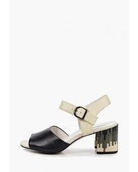 Черно-бежевые кожаные босоножки на каблуке от Marie Collet