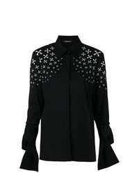 Черно-белая блуза на пуговицах со звездами