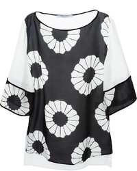 Черно-белая блуза с коротким рукавом с цветочным принтом от Blumarine