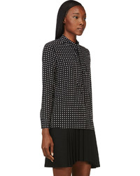Черно-белая блузка с длинным рукавом в горошек от Saint Laurent