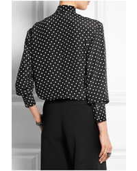 Черно-белая блузка с длинным рукавом в горошек от Bottega Veneta