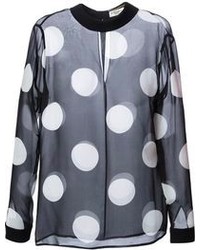 Черно-белая блузка с длинным рукавом в горошек от Saint Laurent