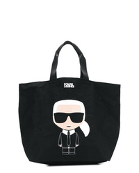 Черно-белая большая сумка из плотной ткани с принтом от Karl Lagerfeld