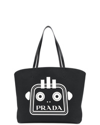 Черно-белая большая сумка из плотной ткани с принтом от Prada