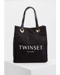 Черно-белая большая сумка из плотной ткани с принтом от Twinset Milano