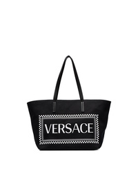 Черно-белая большая сумка из плотной ткани с принтом от Versace