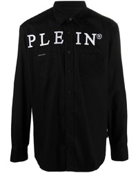 Мужская черно-белая джинсовая куртка-рубашка с принтом от Philipp Plein