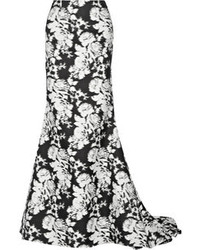 Черно-белая длинная юбка с цветочным принтом от Oscar de la Renta