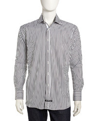 Черно-белая классическая рубашка в вертикальную полоску