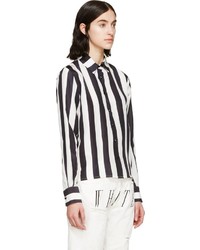 Женская черно-белая классическая рубашка в вертикальную полоску