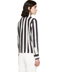 Женская черно-белая классическая рубашка в вертикальную полоску