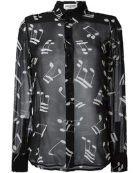 Женская черно-белая классическая рубашка с принтом от Saint Laurent
