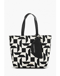 Черно-белая кожаная большая сумка с принтом от Calvin Klein