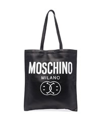Мужская черно-белая кожаная большая сумка с принтом от Moschino