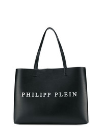 Черно-белая кожаная большая сумка с принтом от Philipp Plein