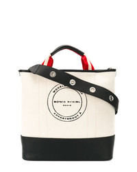 Черно-белая кожаная большая сумка с принтом от Sonia Rykiel