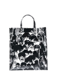 Мужская черно-белая кожаная большая сумка с принтом от The Beatles X Comme Des Garçons