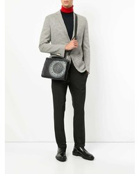 Мужская черно-белая кожаная большая сумка с принтом от Fendi