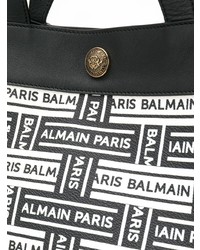 Черно-белая кожаная большая сумка от Balmain