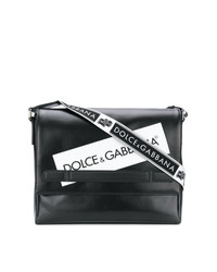 Черно-белая кожаная сумка почтальона с принтом от Dolce & Gabbana