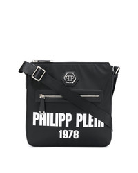 Черно-белая кожаная сумка почтальона с принтом от Philipp Plein