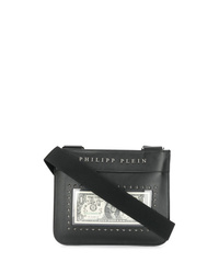 Черно-белая кожаная сумка почтальона с принтом от Philipp Plein