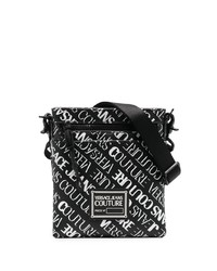 Черно-белая кожаная сумка почтальона от VERSACE JEANS COUTURE