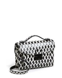 Черно-белая кожаная сумка-саквояж с геометрическим рисунком