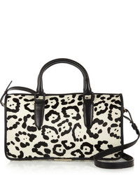 Черно-белая кожаная сумка-саквояж с леопардовым принтом