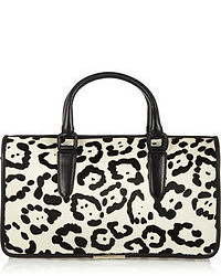 Черно-белая кожаная сумка-саквояж с леопардовым принтом