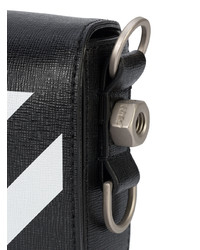 Черно-белая кожаная сумка через плечо в горизонтальную полоску от Off-White