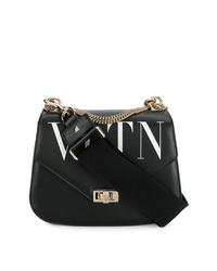 Черно-белая кожаная сумка через плечо с принтом от Valentino