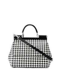 Черно-белая кожаная сумка через плечо с узором "гусиные лапки" от Dolce & Gabbana
