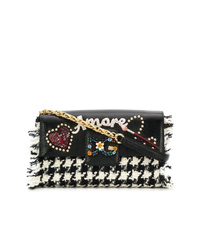 Черно-белая кожаная сумка через плечо с узором "гусиные лапки" от Dolce & Gabbana