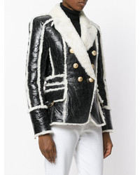 Женская черно-белая короткая дубленка от Balmain