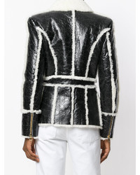 Женская черно-белая короткая дубленка от Balmain