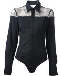 Женская черно-белая кружевная классическая рубашка от Philipp Plein