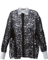 Женская черно-белая кружевная классическая рубашка от Valentino
