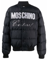 Мужская черно-белая куртка-пуховик с принтом от Moschino