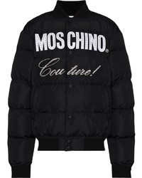 Мужская черно-белая куртка-пуховик с принтом от Moschino