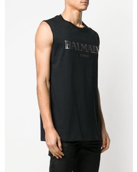 Мужская черно-белая майка с принтом от Balmain