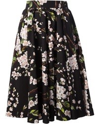 Черно-белая пышная юбка с цветочным принтом