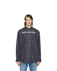 Мужская черно-белая рубашка с длинным рукавом в вертикальную полоску от Balenciaga