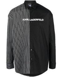 Мужская черно-белая рубашка с длинным рукавом в вертикальную полоску от Karl Lagerfeld