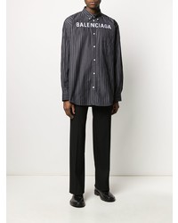 Мужская черно-белая рубашка с длинным рукавом в вертикальную полоску от Balenciaga
