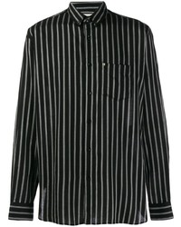 Мужская черно-белая рубашка с длинным рукавом в вертикальную полоску от Saint Laurent