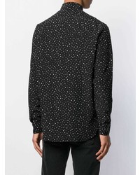 Мужская черно-белая рубашка с длинным рукавом в горошек от Saint Laurent