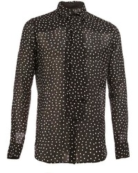 Мужская черно-белая рубашка с длинным рукавом в горошек от Saint Laurent