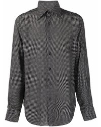 Мужская черно-белая рубашка с длинным рукавом в горошек от Tom Ford